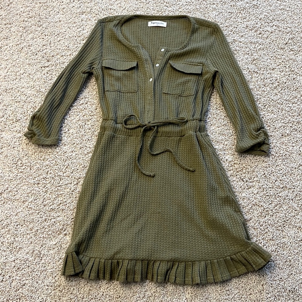 ๐HP 3X๐Size Small Shop Impressions Sage Green Waffle Dress Tie Waist - Picture 4 of 6